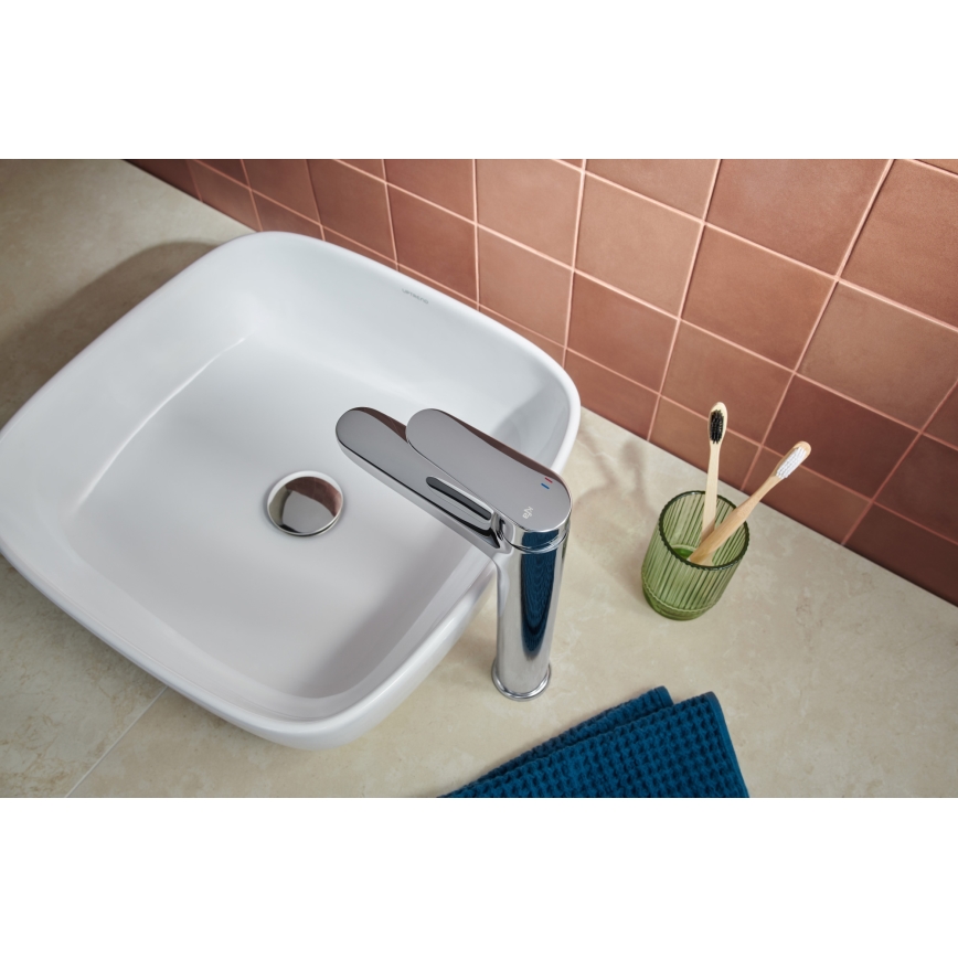KFA Armatura 5552-712-00 - Kran till handfat + avlopp med bräddavlopp OTAVA 30,2 cm skinande krom
