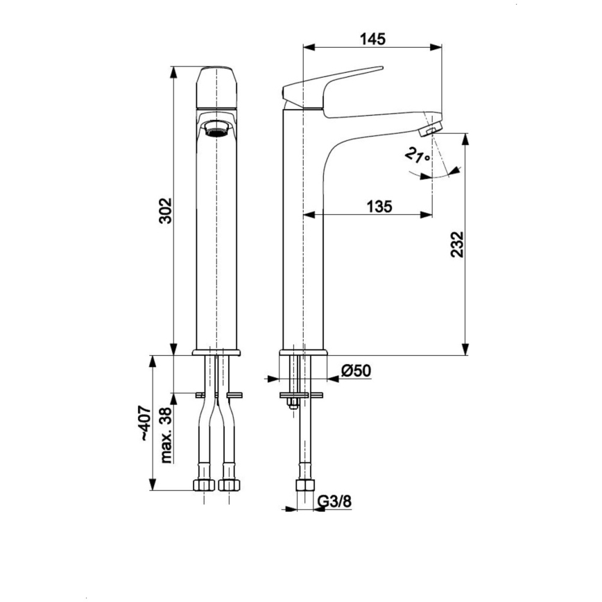 KFA Armatura 5552-712-00 - Kran till handfat + avlopp med bräddavlopp OTAVA 30,2 cm skinande krom