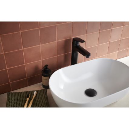 KFA Armatura 5552-712-81 - Kran till handfat + avlopp med bräddavlopp OTAVA 30,2 cm matt svart