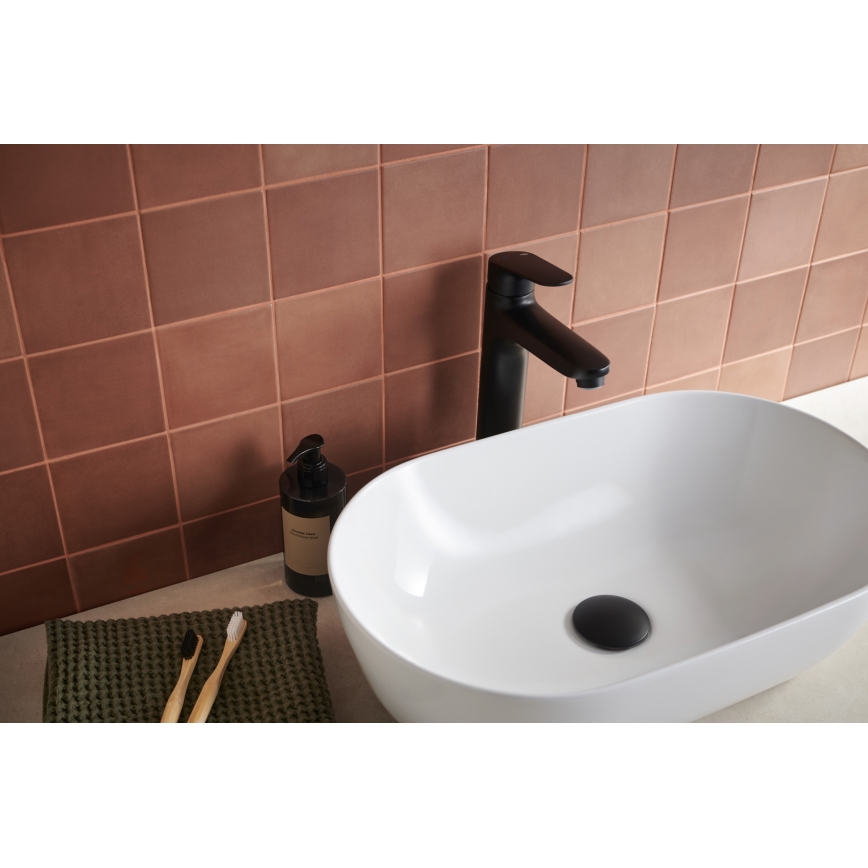 KFA Armatura 5552-712-81 - Kran till handfat + avlopp med bräddavlopp OTAVA 30,2 cm matt svart