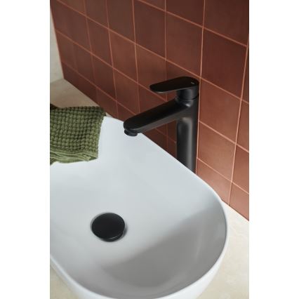 KFA Armatura 5552-712-81 - Kran till handfat + avlopp med bräddavlopp OTAVA 30,2 cm matt svart