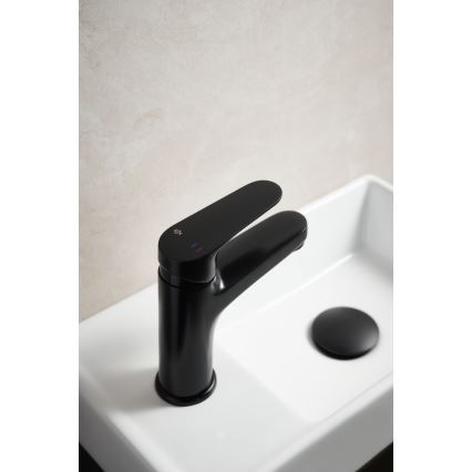 KFA Armatura 5552-815-81 - Kran till handfat + avlopp med bräddavlopp OTAVA 15 cm matt svart