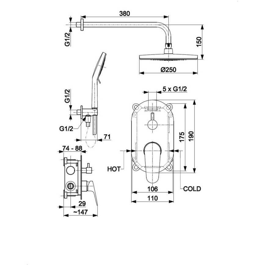 KFA Armatura 5559-501-81 - Dusch set med dold kran OTAVA matt svart