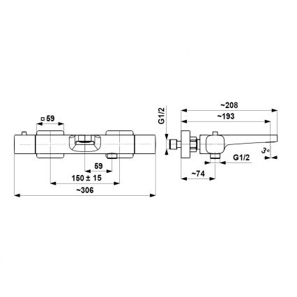 KFA Armatura 5754-010-00 - MALAGA termostatisk badkarsblandare, blank krom