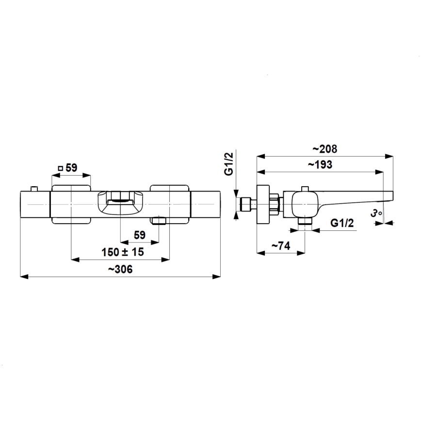 KFA Armatura 5754-010-00 - MALAGA termostatisk badkarsblandare, blank krom