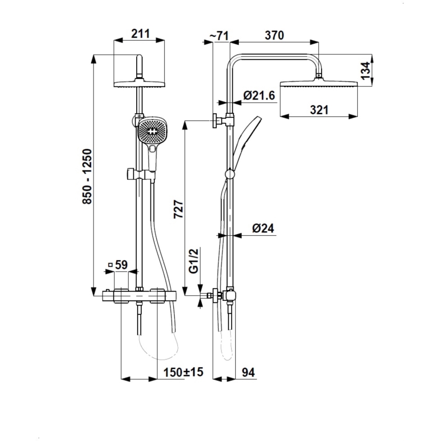 KFA Armatura 5756-910-81 - Duschset MALAGA med termostatblandare, svart