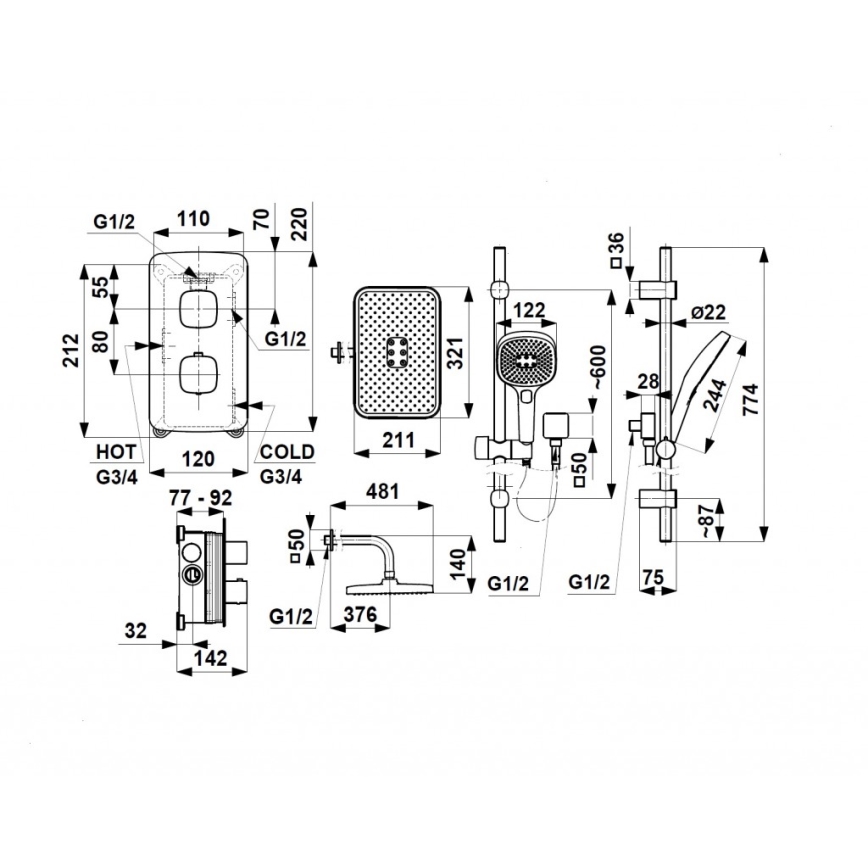 KFA Armatura 5759-301-61 - Duschset med termostatisk inbyggnadsblandare MALAGA, metallicgrå
