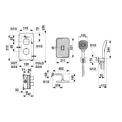 KFA Armatura 5759-501-81 - Duschset med termostatisk dold blandare MALAGA svart