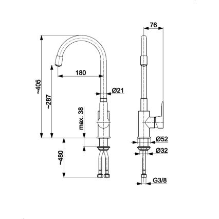 KFA Armatura 6553-915-00 - Vaskkran med flexibel arm RUMBA 40,5 cm svart/skinande krom
