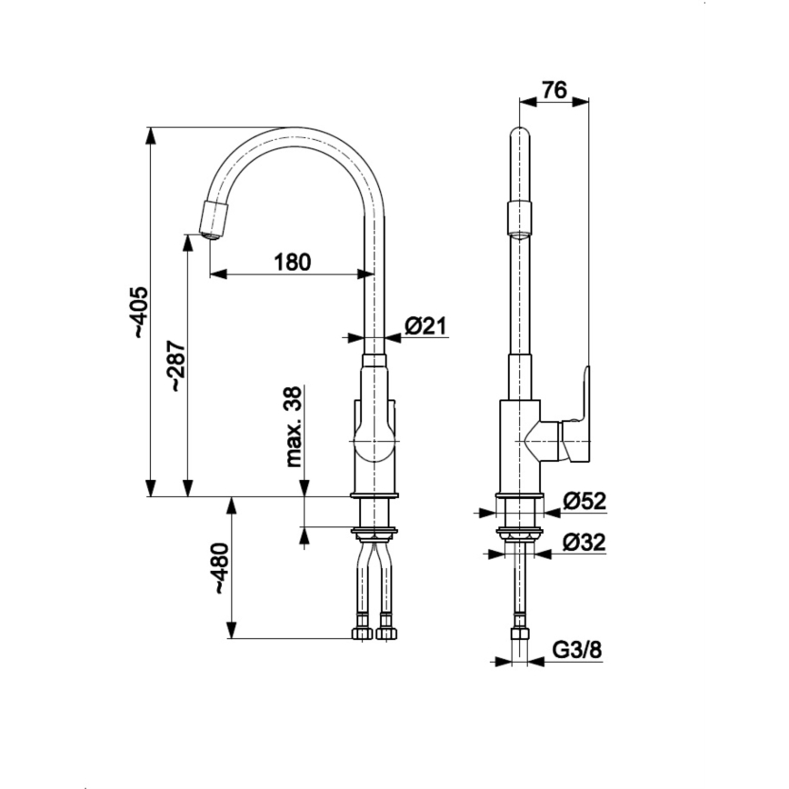 KFA Armatura 6553-915-00 - Vaskkran med flexibel arm RUMBA 40,5 cm svart/skinande krom