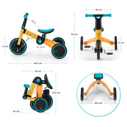 KINDERKRAFT - Barns tre-i-ett balanscykel 4TRIKE gul/turkos