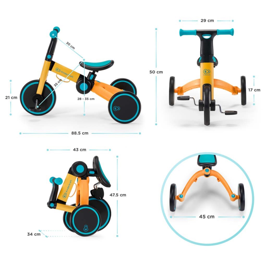 KINDERKRAFT - Barns tre-i-ett balanscykel 4TRIKE gul/turkos
