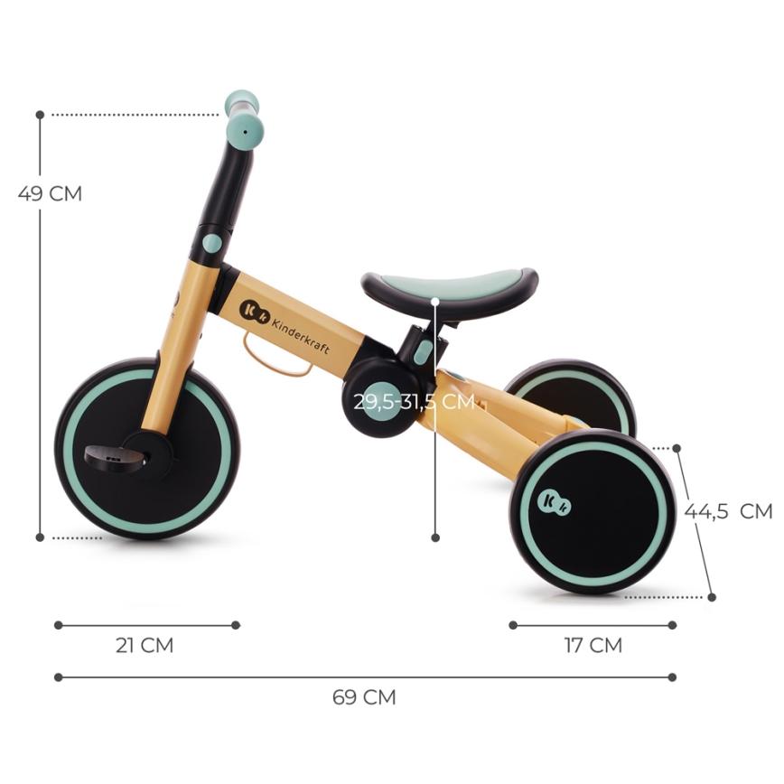 KINDERKRAFT - Balanscykel för barn 3i1 4TRIKE gul/mint