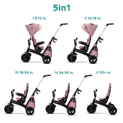 KINDERKRAFT - Barn trehjuling 5v1 EASYTWIST rosa/svart