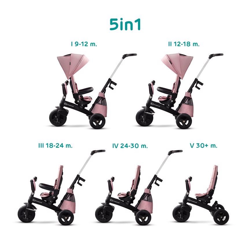 KINDERKRAFT - Barn trehjuling 5v1 EASYTWIST rosa/svart
