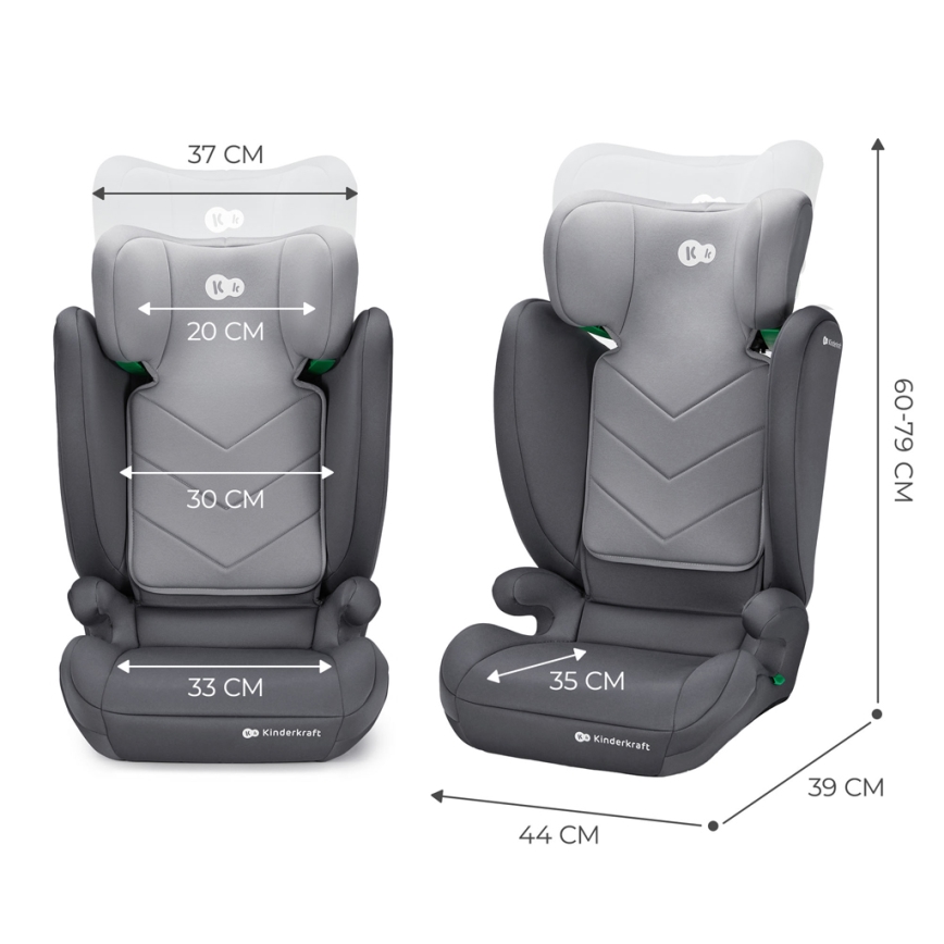 KINDERKRAFT - Bilbarnstol I-SPARK i-Storlek (100-150 cm) grå