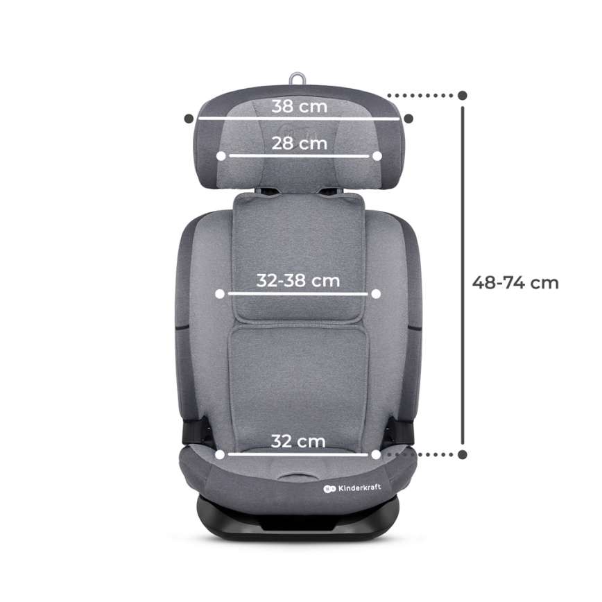 KINDERKRAFT - Bilbarnstol ONETO 3 i-Storlek (76-150 cm) + Isofix Cool grå