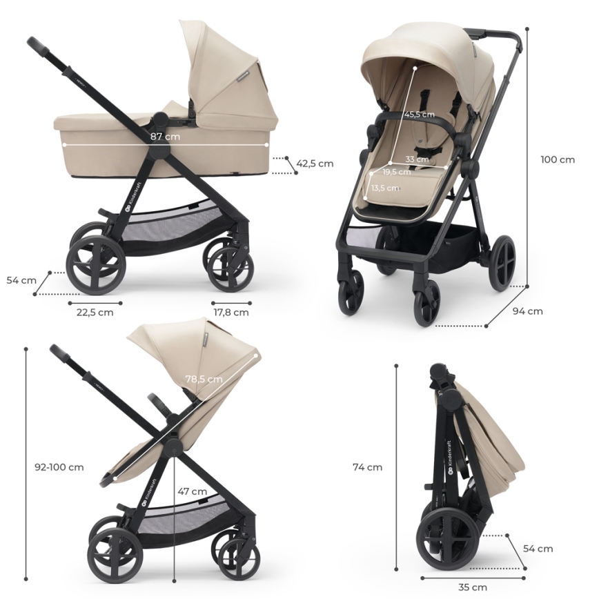 KINDERKRAFT - Kombinations barnvagn 04.01.2001 NEWLY Klassisk beige + bilstol MINK PRO med bas ISOFIX