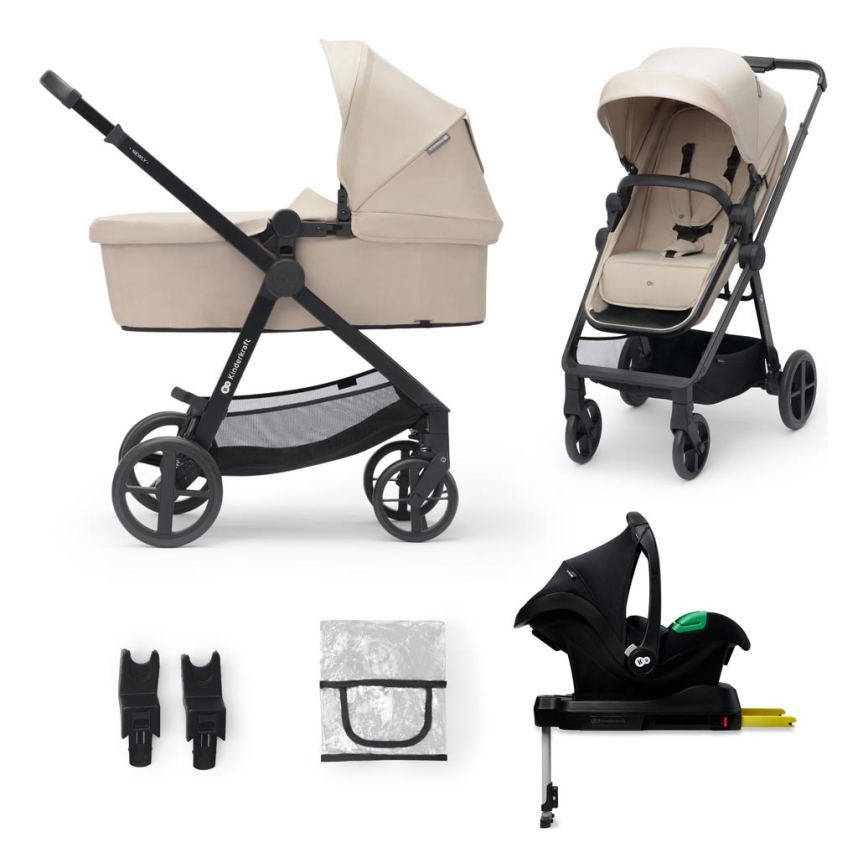 KINDERKRAFT - Kombinations barnvagn 04.01.2001 NEWLY Klassisk beige + bilstol MINK PRO med bas ISOFIX