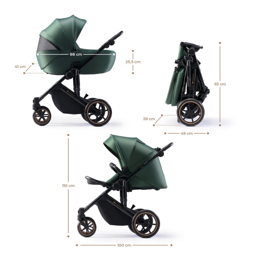 KINDERKRAFT - Kombinations barnvagn 2i1 PRIME 2 grön