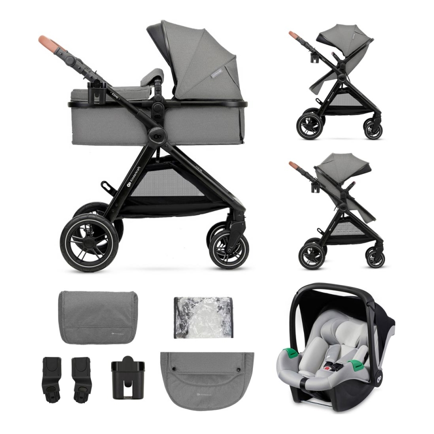 KINDERKRAFT - Kombinations barnvagn 3i1 ESME Moonlight grå + bilstol MINK PRO