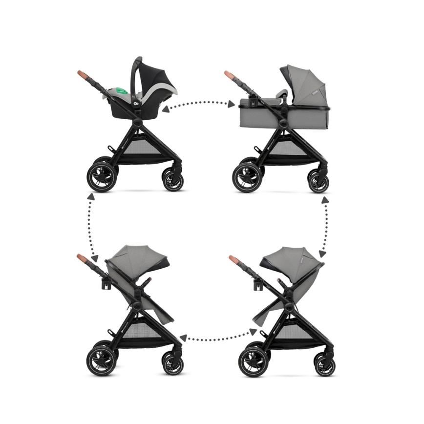 KINDERKRAFT - Kombinations barnvagn 3i1 ESME Moonlight grå + bilstol MINK PRO