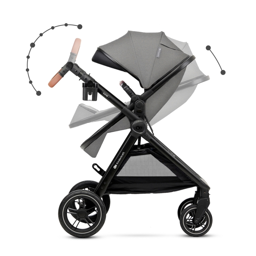 KINDERKRAFT - Kombinations barnvagn 3i1 ESME Moonlight grå + bilstol MINK PRO