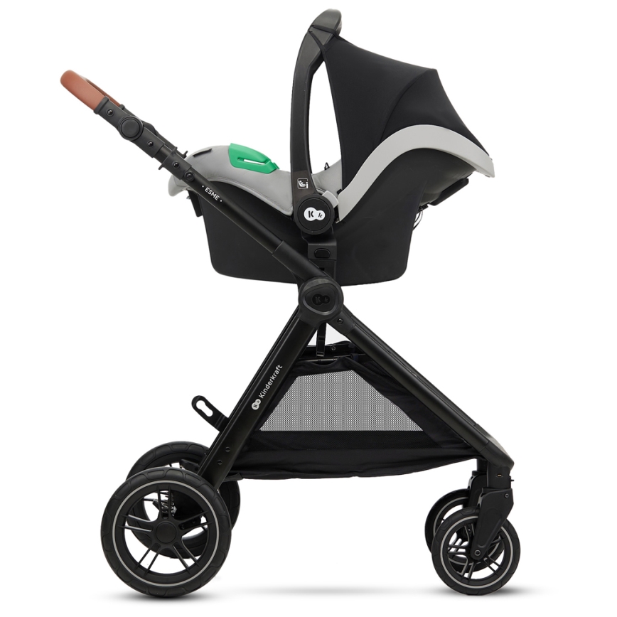 KINDERKRAFT - Kombinations barnvagn 3i1 ESME Moonlight grå + bilstol MINK PRO