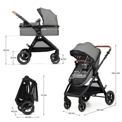 KINDERKRAFT - Kombinations barnvagn 3i1 ESME Moonlight grå + bilstol MINK PRO