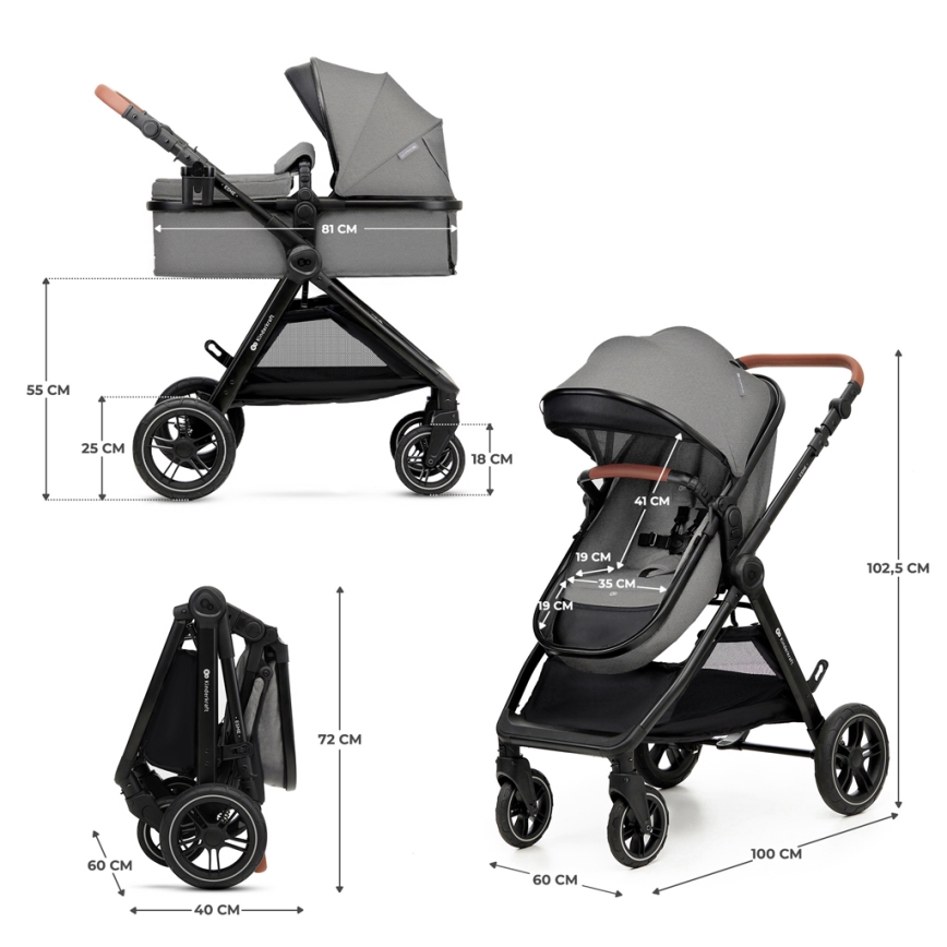KINDERKRAFT - Kombinations barnvagn 3i1 ESME Moonlight grå + bilstol MINK PRO