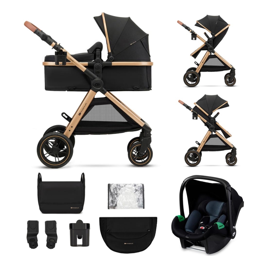 KINDERKRAFT - Kombinations barnvagn 3i1 ESME Pure svart + bilstol MINK PRO