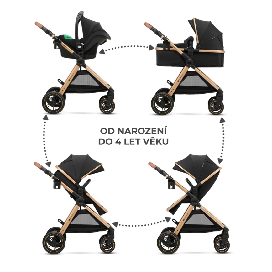 KINDERKRAFT - Kombinations barnvagn 3i1 ESME Pure svart + bilstol MINK PRO