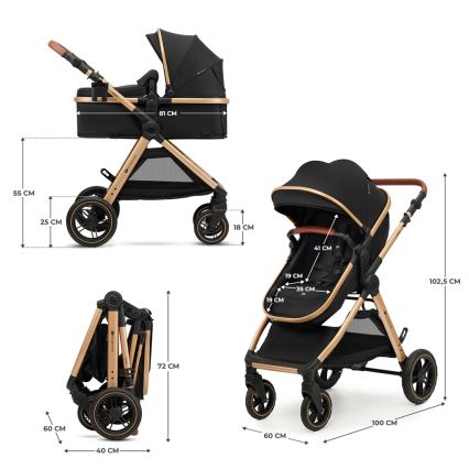 KINDERKRAFT - Kombinations barnvagn 3i1 ESME Pure svart + bilstol MINK PRO