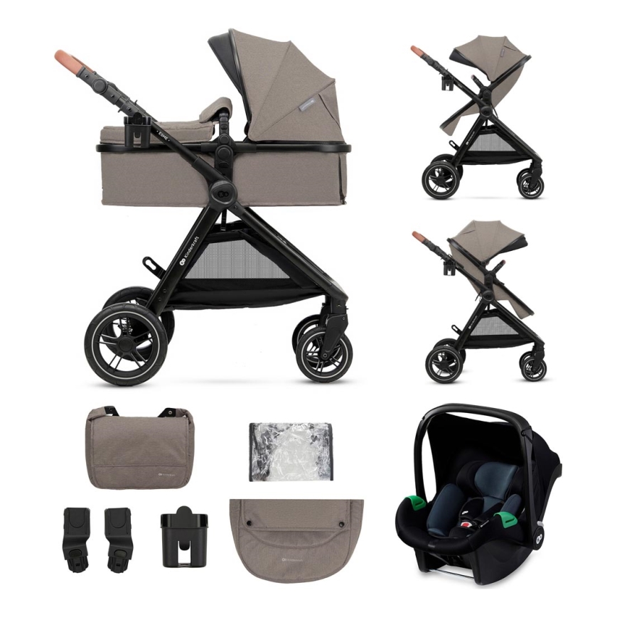 KINDERKRAFT - Kombinations barnvagn 3i1 ESME Sand beige + bilstol MINK PRO
