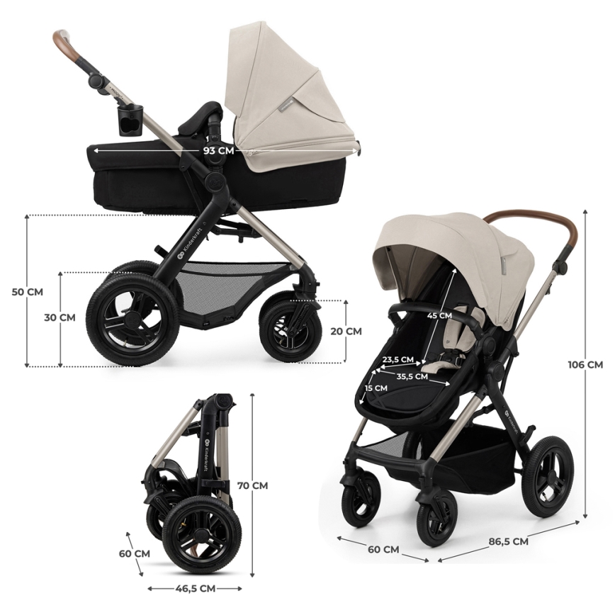 KINDERKRAFT - Kombinations barnvagn 3i1 MOOV 2 AIR Moonlight grå + bilstol MINK PRO