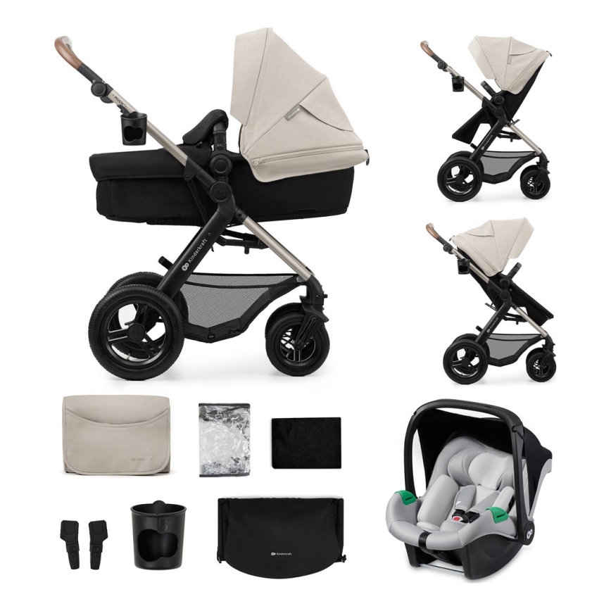 KINDERKRAFT - Kombinations barnvagn 3i1 MOOV 2 AIR Moonlight grå + bilstol MINK PRO