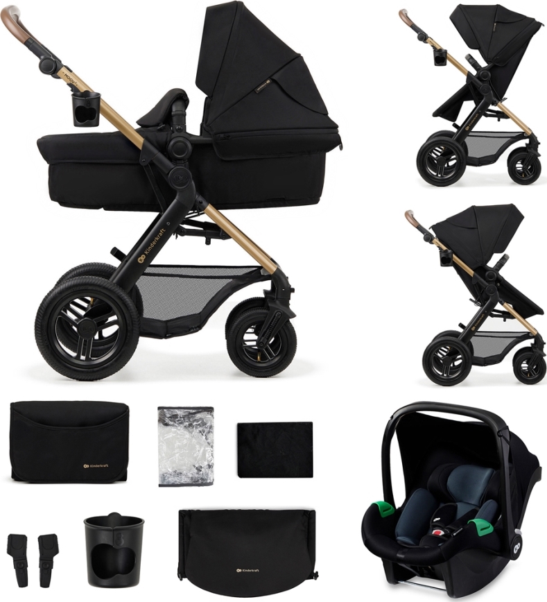 KINDERKRAFT - Kombinations barnvagn 3i1 MOOV 2 AIR Pure svart + bilstol MINK PRO