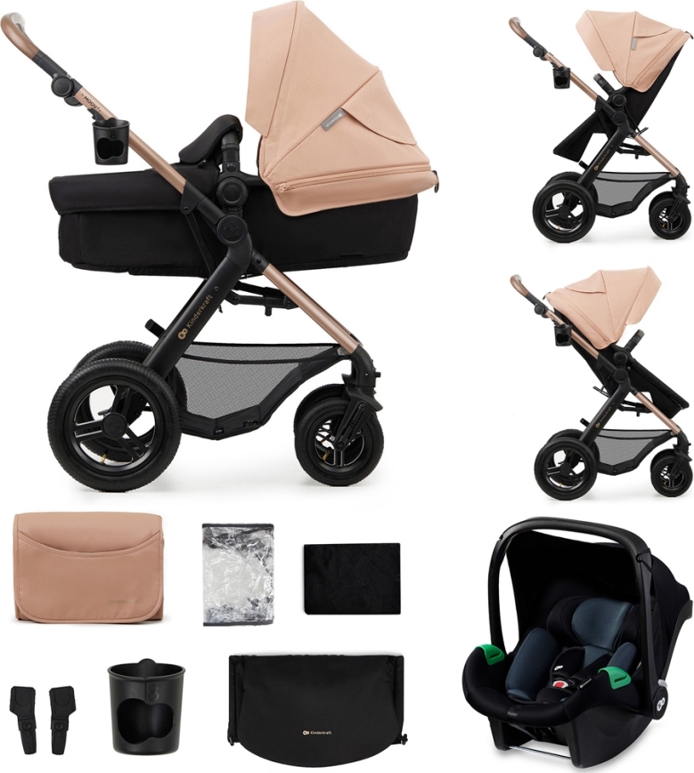 KINDERKRAFT - Kombinations barnvagn 3i1 MOOV 2 AIR Sand beige + bilstol MINK PRO