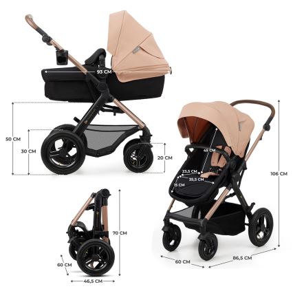 KINDERKRAFT - Kombinations barnvagn 3i1 MOOV 2 AIR Sand beige + bilstol MINK PRO