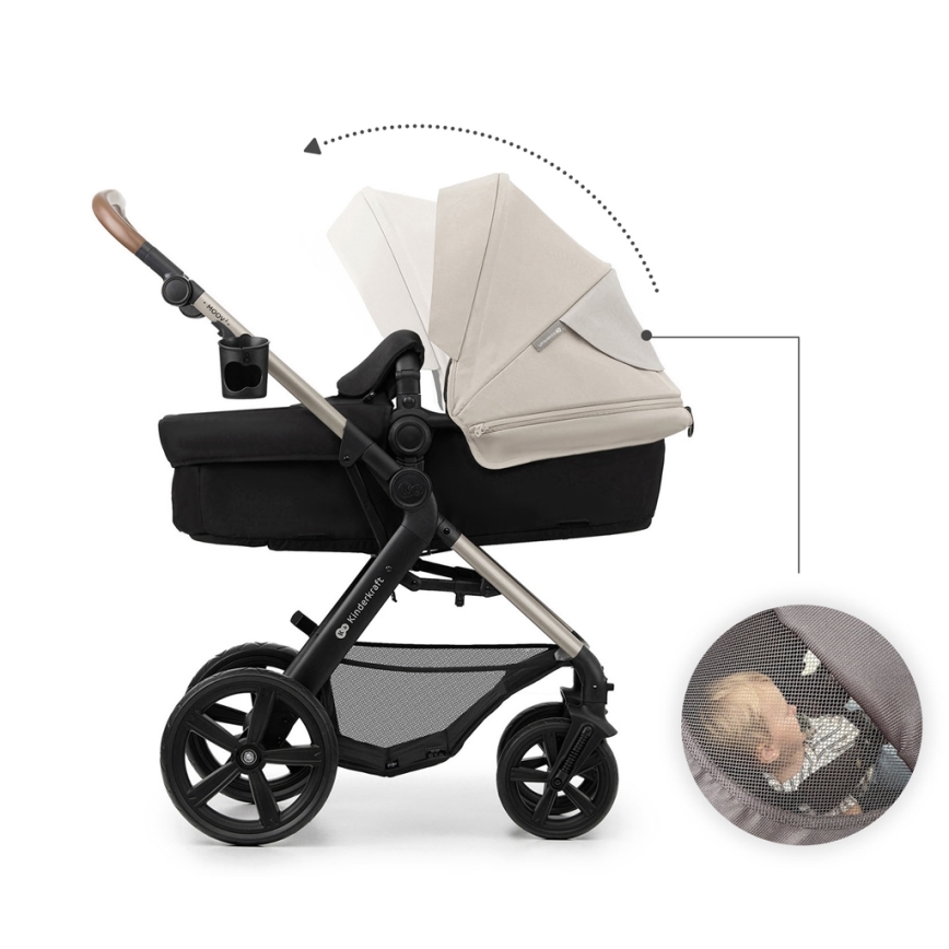 KINDERKRAFT - Kombinations barnvagn 3i1 MOOV 2 Moonlight grå + bilstol MINK PRO