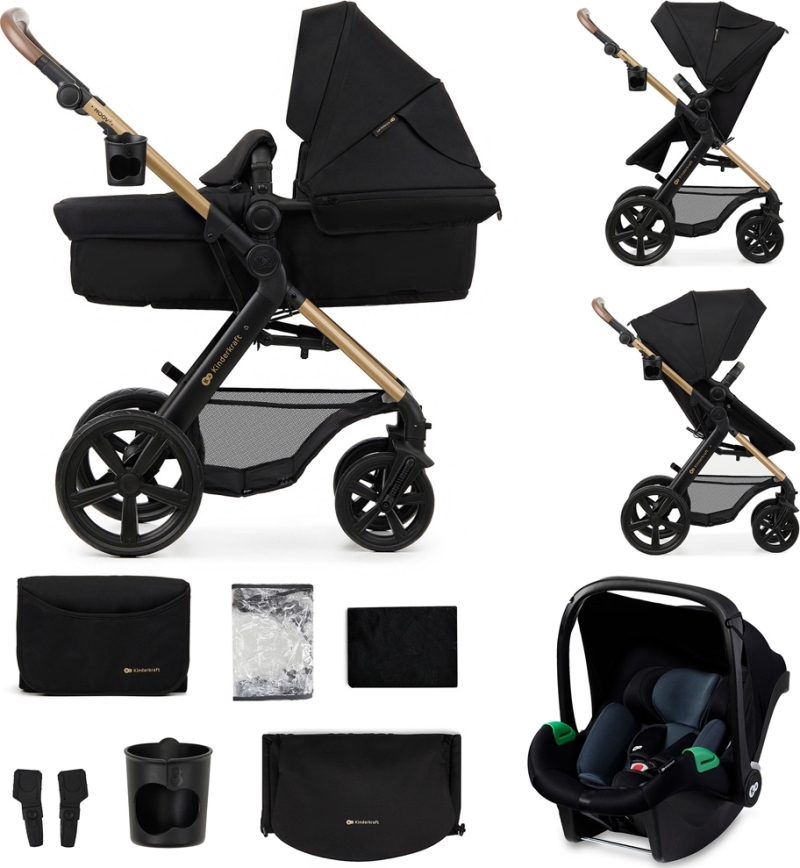 KINDERKRAFT - Kombinations barnvagn 3i1 MOOV 2 Pure svart + bilstol MINK PRO