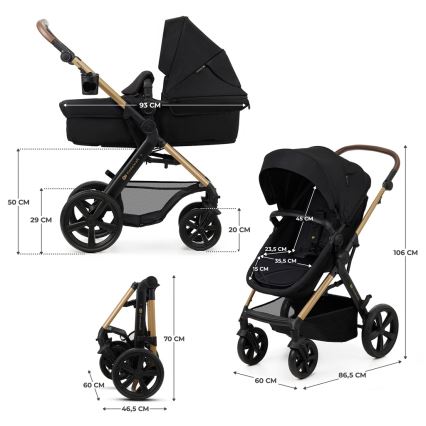KINDERKRAFT - Kombinations barnvagn 3i1 MOOV 2 Pure svart + bilstol MINK PRO