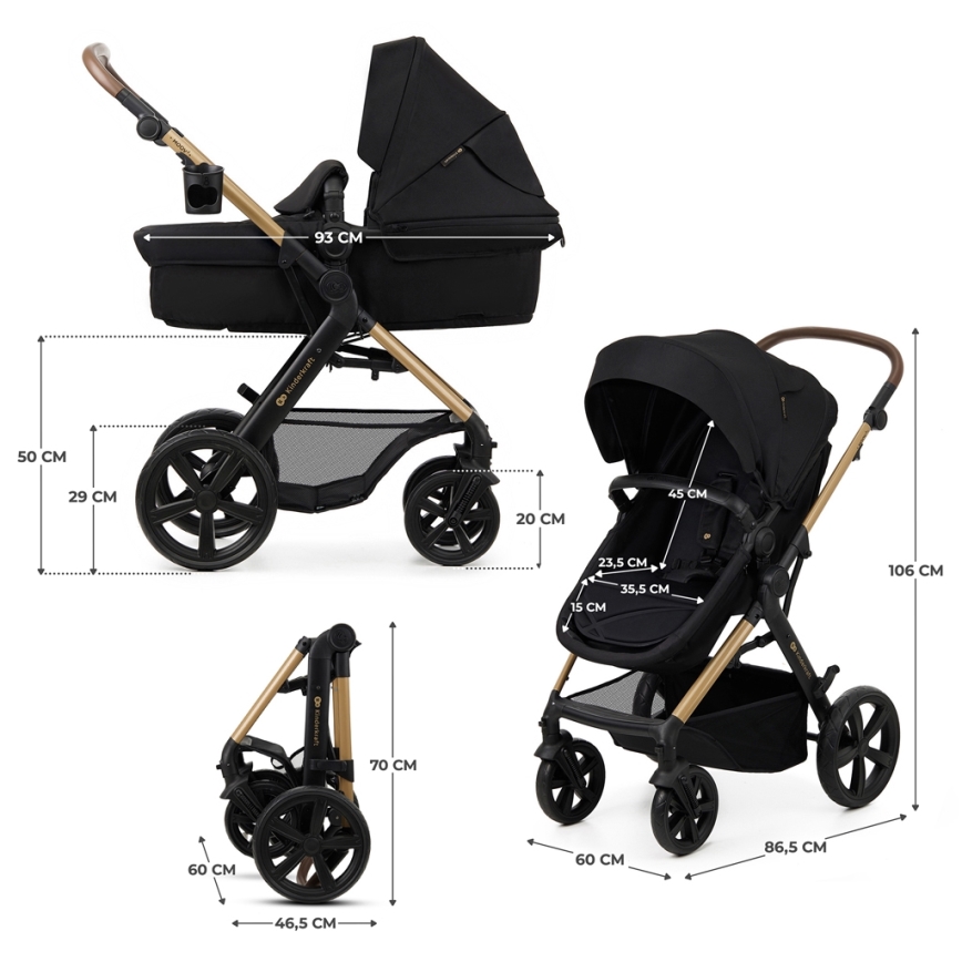 KINDERKRAFT - Kombinations barnvagn 3i1 MOOV 2 Pure svart + bilstol MINK PRO