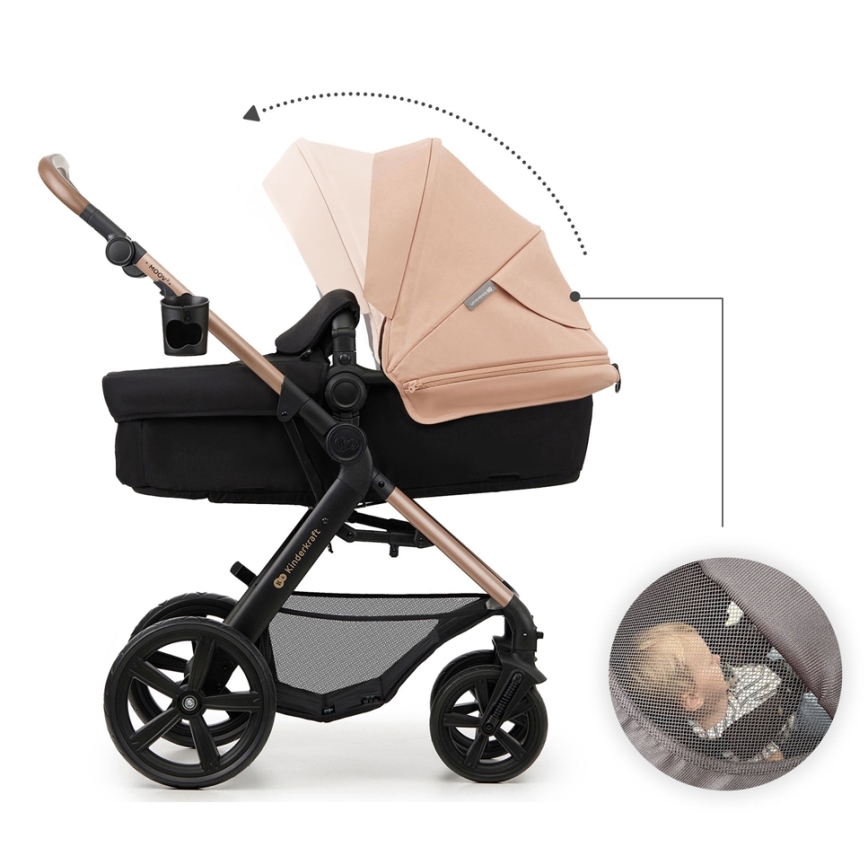 KINDERKRAFT - Kombinations barnvagn 3i1 MOOV 2 Sand beige + bilstol MINK PRO