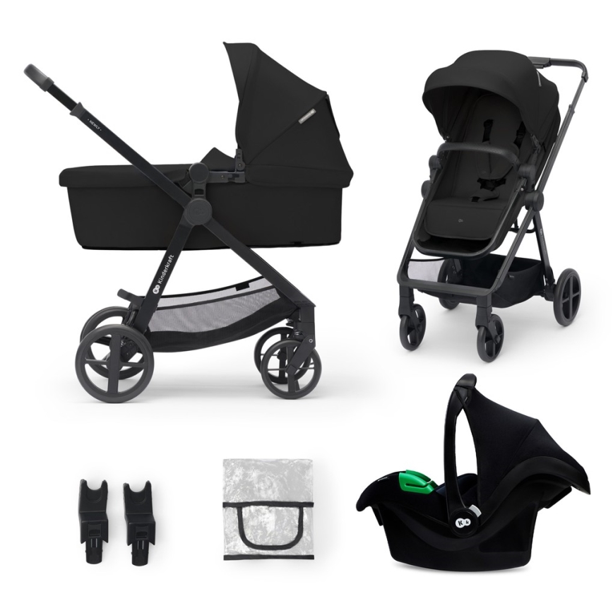 KINDERKRAFT - Kombinations barnvagn 3i1 NEWLY Klassisk svart  + bilstol MINK PRO