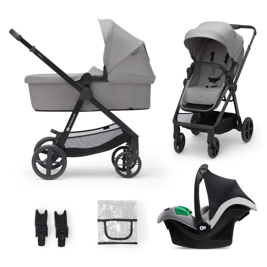 KINDERKRAFT - Kombinations barnvagn 3i1 NEWLY Moonlight grå  + bilstol MINK PRO