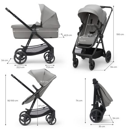 KINDERKRAFT - Kombinations barnvagn 3i1 NEWLY Moonlight grå  + bilstol MINK PRO