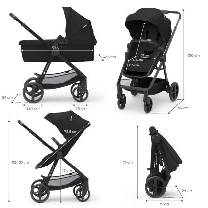 KINDERKRAFT - Kombinations barnvagn 4v1 NEWLY Klassisk svart + bilstol MINK PRO med bas ISOFIX