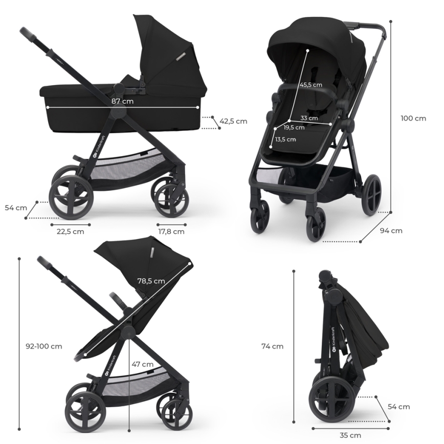 KINDERKRAFT - Kombinations barnvagn 4v1 NEWLY Klassisk svart + bilstol MINK PRO med bas ISOFIX