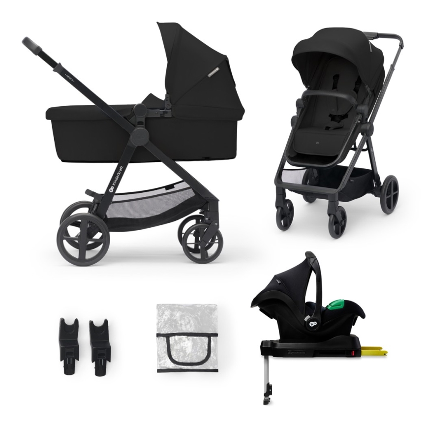 KINDERKRAFT - Kombinations barnvagn 4v1 NEWLY Klassisk svart + bilstol MINK PRO med bas ISOFIX